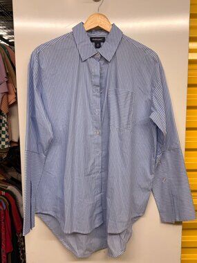 Studio Park x Leah Williams Navy Striped Stretch Poplin Button Down - Size XS